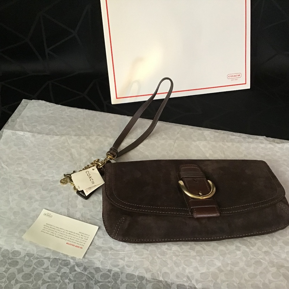 HOST PICK NWT Coach SOH Suede clutch with wristlet & brass chain & Charms